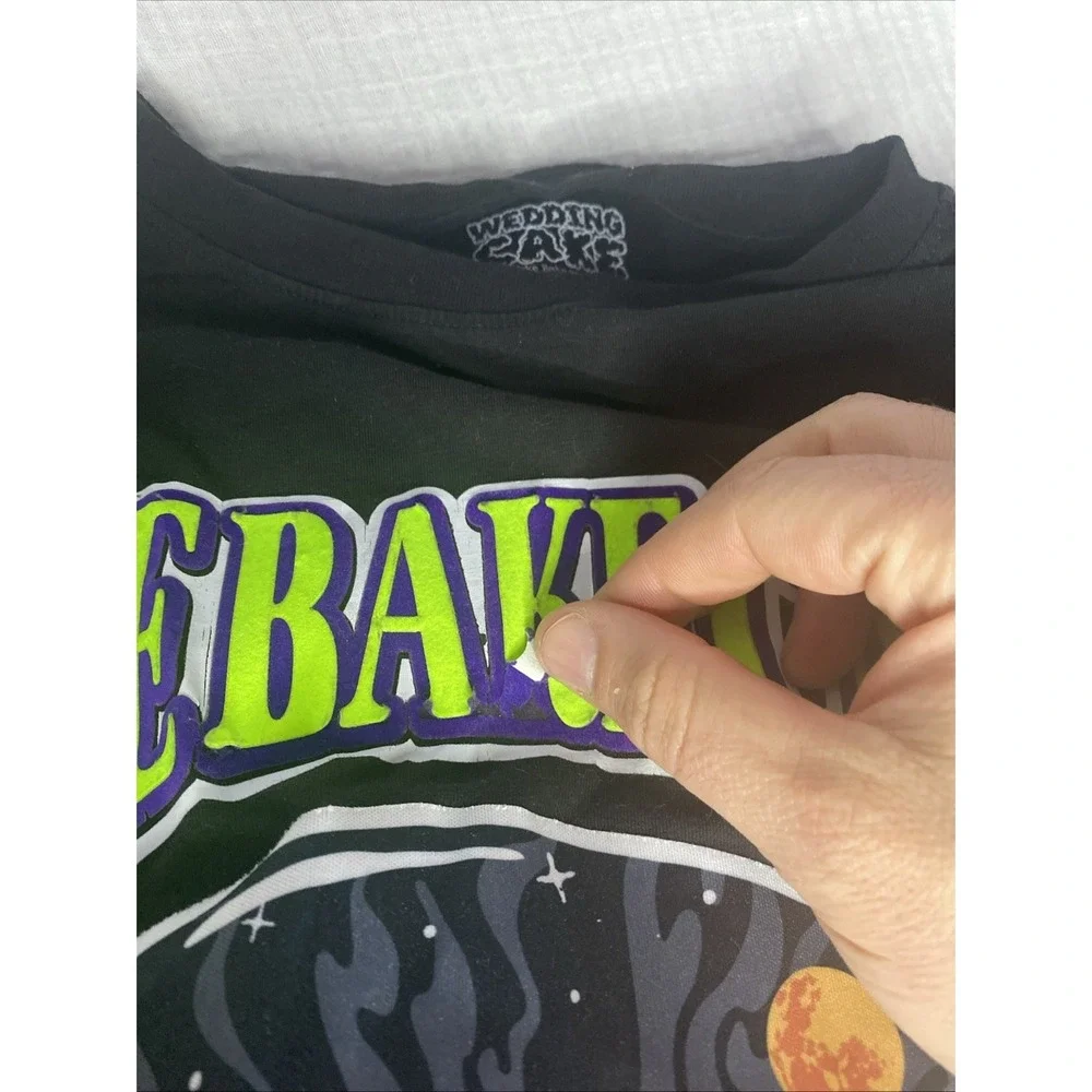 Men's Wedding Cake Wake Bake and Cake Y2K Embroidered Medium T-Shirt‎ 420 Skull